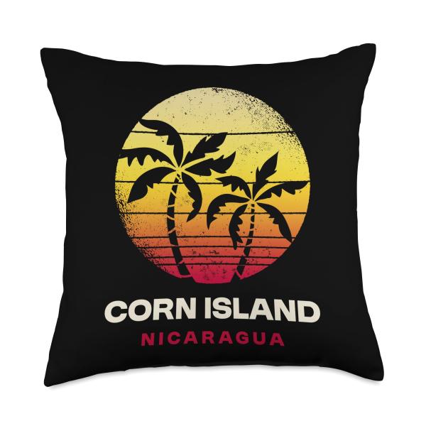 Corn Island Nicaragua Retro Sunset Design Throw Pillow