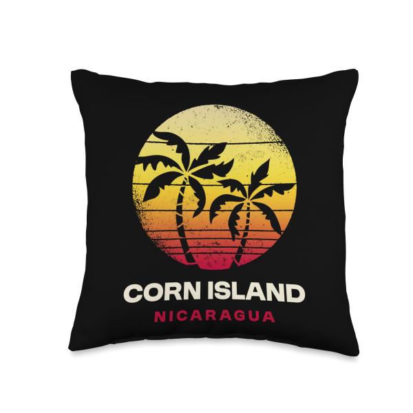 Corn Island Nicaragua Retro Sunset Design Throw Pillow