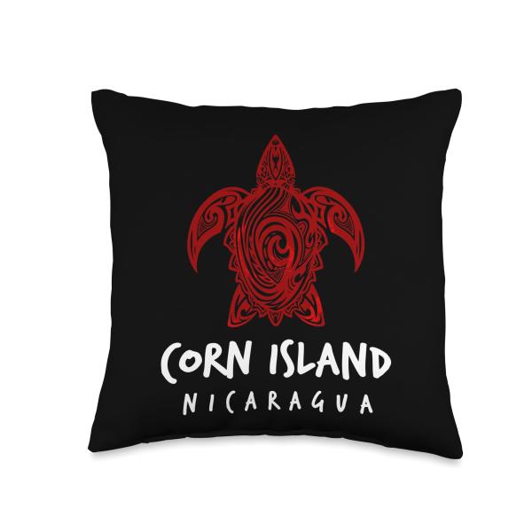 Corn Island Nicaragua Tribal Sea Turtle Island Design Throw Pillow