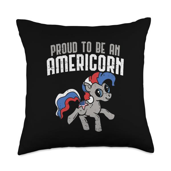 Proud to Be an Americorn Funny USA Unicorn 4th of July Girls Throw Pillow