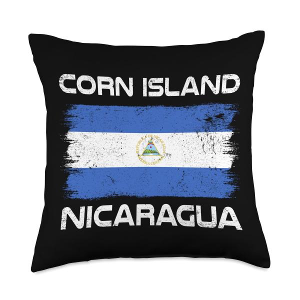 Corn Island Nicaragua Flag Distressed Nicaraguan Pride Throw Pillow