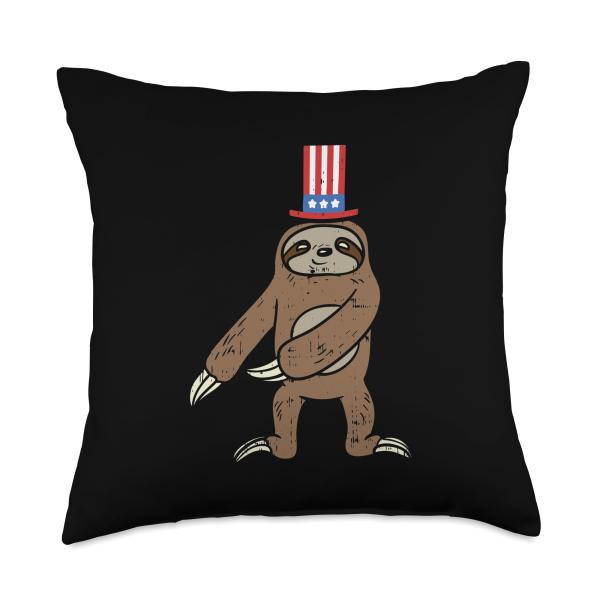 Sloth Floss Dance Shirt Flossing 4th of July Gift Throw Pillow
