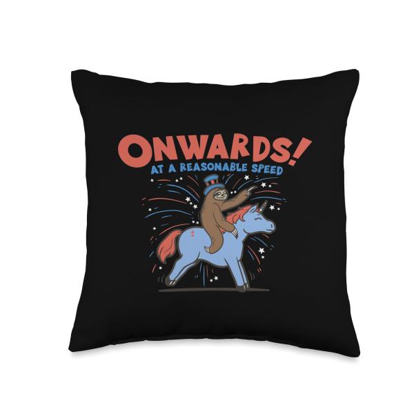 Funny 4th of July Shirt Sloth Riding Unicorn Fourth Throw Pillow