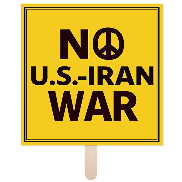 反戦デモ用プラカード スティック付き 約61cm四角形 NO U.S.-IRAN WAR