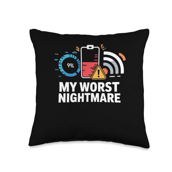 Tech My Worst Nightmare Low Battery WiFi Icon Throw Pillow