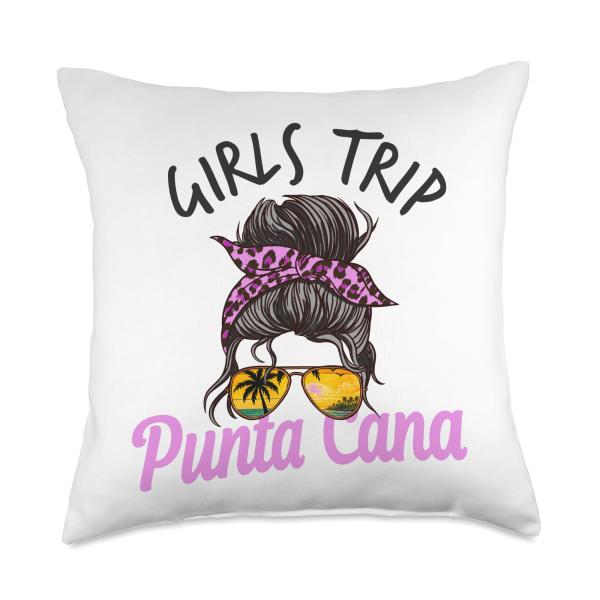 Matching Girls Trip Punta Cana Messy Hair Bun Throw Pillow