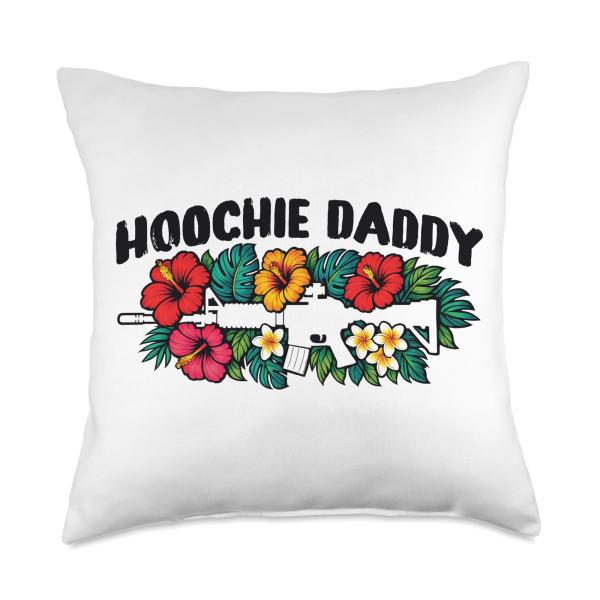 Hoochie Daddy Tropical Gun Tactical Gym ＆ Fitness Retro AR Throw Pillow