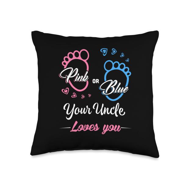 Pink or Blue Your Uncle Loves You Gender Reveal t-Shirt. Throw Pillow