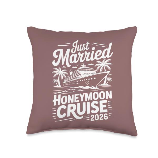 Just Married Honeymoon Cruise 2026 Wedding Vacation Couple Throw Pillow