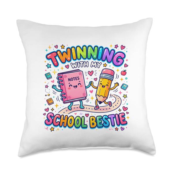 Twinning with My School Bestie Cute Matching Friend Twin Day Throw Pillow