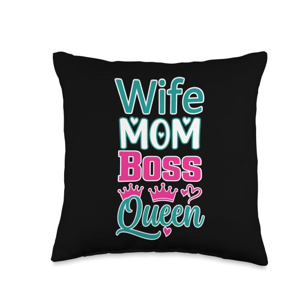 Wife Mom Boss Queen Cute Motherhood Floral Mother's Women Throw Pillow