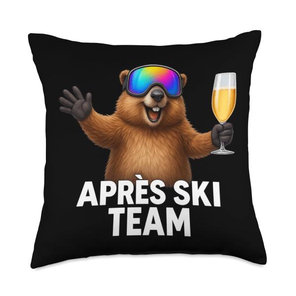 Apres Ski Team Marmot Skiing Winter Sports Apr〓s-Ski Throw Pillow
