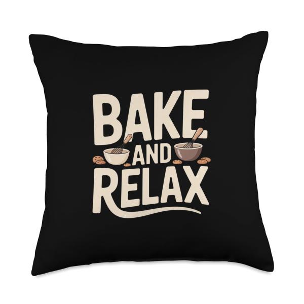 Bake and Relax Funny Home Baking Kitchen Quote Throw Pillow