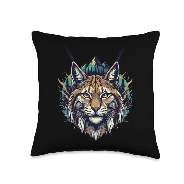 Mountain Lynx Guardian of Forest Wilderness Throw Pillow