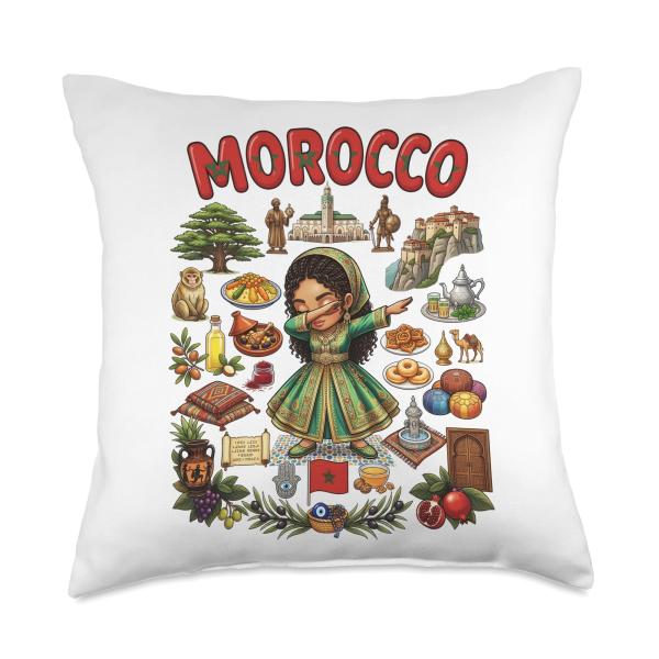 Dabbing Morocco Girl Takchita Dress Hassan II Mosque Tajine Throw Pillow