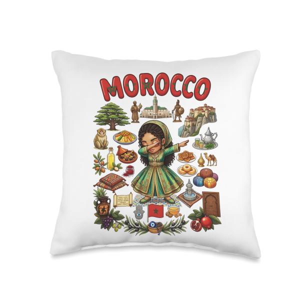 Dabbing Morocco Girl Takchita Dress Hassan II Mosque Tajine Throw Pillow