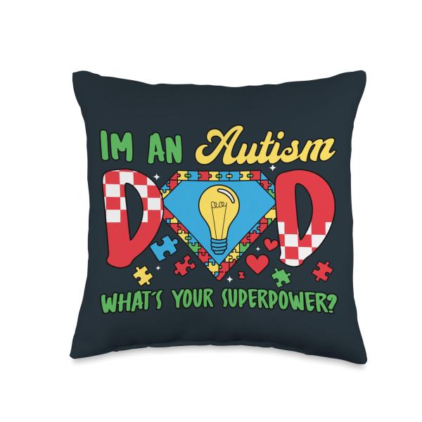 Autism Superhero Dad - Autism Awareness Father Son Daughter Throw Pillow