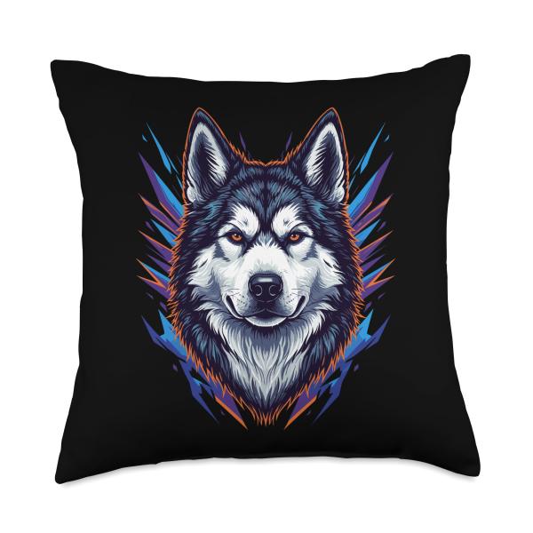 Mystic Wolf Husky Head Northern Alpha Spirit Power Throw Pillow
