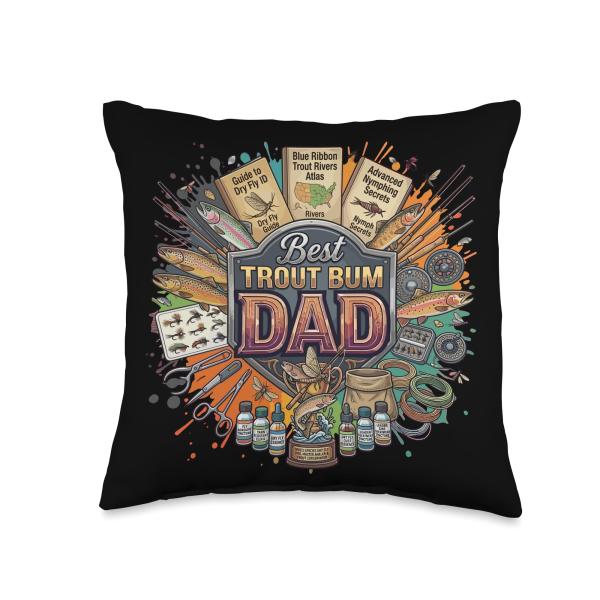 Best Trout Bum Dad Fly Fishing Angler Stream Throw Pillow