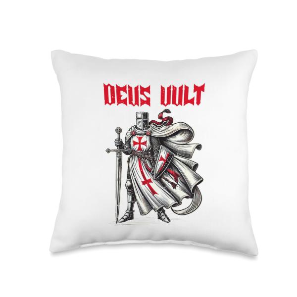 A Mighty Knight Templar Deus Vult Holy Cross Medieval Tales Throw Pillow