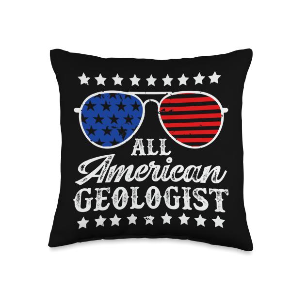 Patriotic Geologist Sunglasses Flag Design Throw Pillow