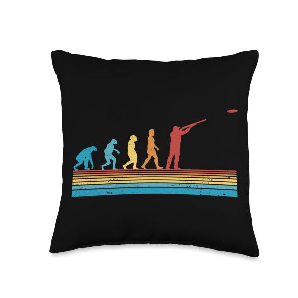 Skeet Shooting Evolution Retro Clay Pigeon Shooter Throw Pillow
