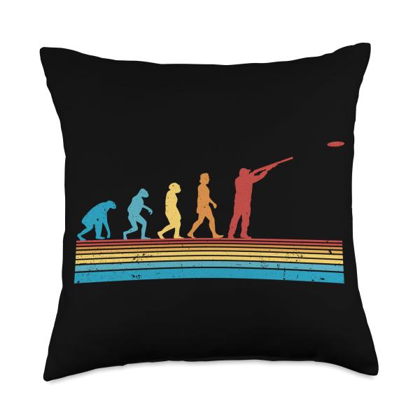 Skeet Shooting Evolution Retro Clay Pigeon Shooter Throw Pillow