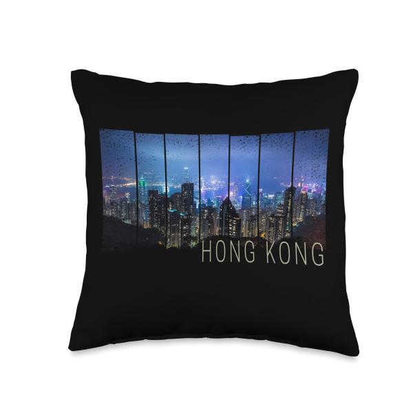 Hong Kong Island Skyline Retro Panorama Vintage Souvenir Throw Pillow