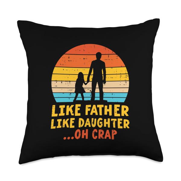 Like Father Daughter Sunset Retro Fathers Day Dad Papa Daddy Throw Pillow
