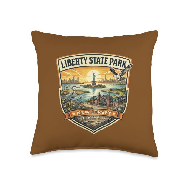 Liberty State Park New Jersey Ellis Island Novelty Souvenir Throw Pillow