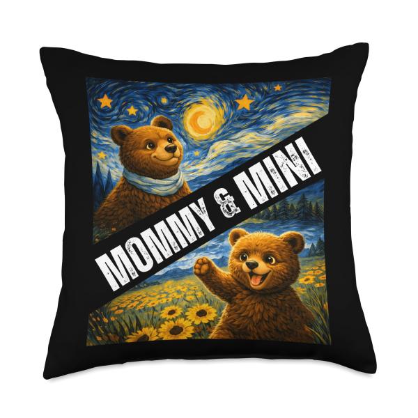 Mommy ＆ Mini Cute Bear Matching Mother's Day Starry Night Throw Pillow