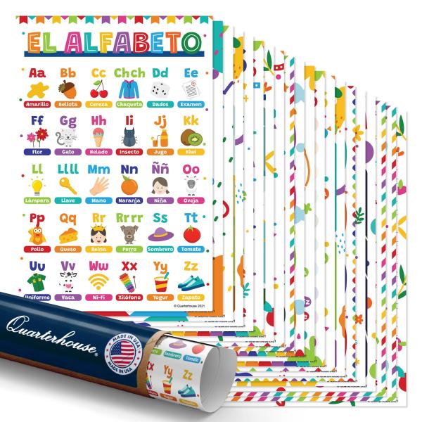 Quarterhouse 8 Poster English-Spanish Early Learners Earth, Space and Weather Set, Spanish Classroom Learning Materials for Pre-K and K-12 Students an