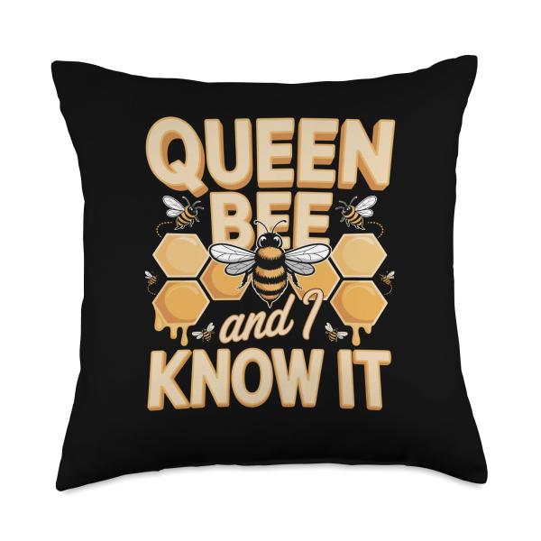Queen Bee and I Know It Funny Bee Quote Throw Pillow
