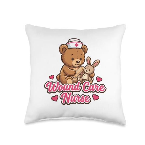 Nurse Cute Bear Bunny - Registered Nursing Wound Care Nurse Throw Pillow