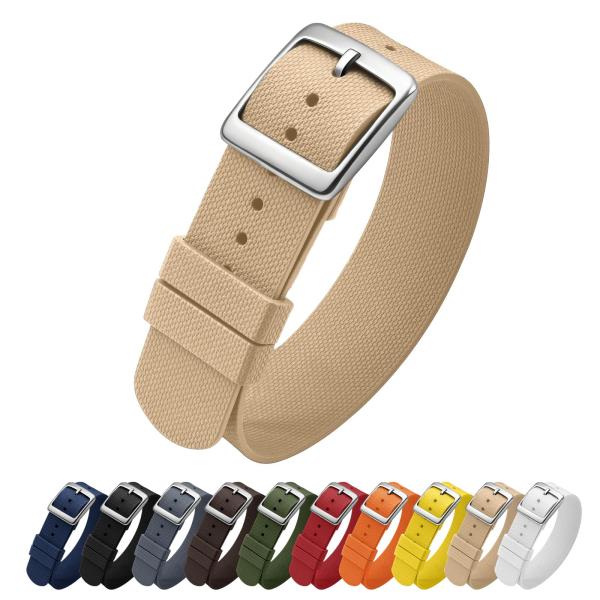 ULLCHRO Watch Strap FKM Rubber Watch Strap 20mm Waterproof Silicone Replacement Band 22mm, Soft Rubber for Man Watch Band (20mm, Khaki)