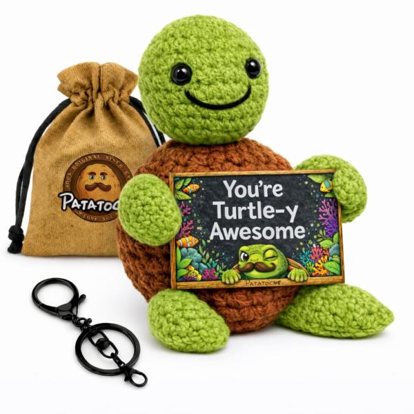 Patatoche〓 Turtle - Handmade Crochet Plush + Tap to Unlock Memory Page | Branded Burlap Gift Bag | Gift for Teacher, Mom, Friend ＆ Coworker | Photos