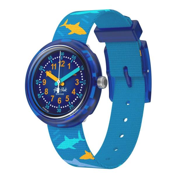Flik Flak Girls Kids Watch Casual Blue Bio-sourced Quartz Waterproof Shark Gang