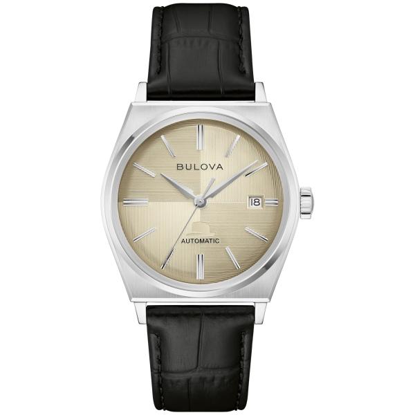 Bulova Frank Sinatra Nothing But The Best Automatic Beige Dial Black Leather Strap Watch 37mm - 96B483