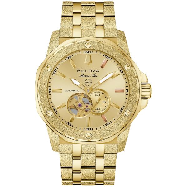 Bulova Marc Anthony Marine Star Automatic Ice-Textured Gold-Tone Stainless Steel Watch 44mm - 97A200