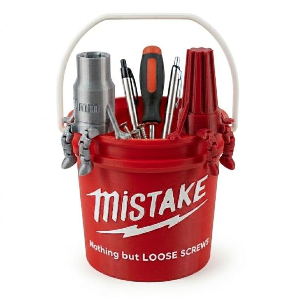 "Mistake" Bucket Pen Holder Organizer - Funny Gag Gifts for Men, Dad, Grandpa, Coworkers - Humorous Office Desk and Garage Decor - 3D Printed Red Cup