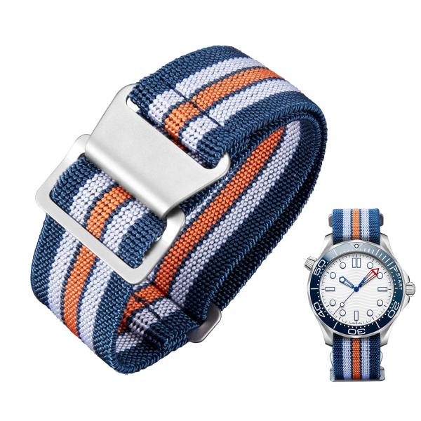 BINLUN Elastic Nylon Watch Band 18mm 20mm 22mm Marine Nationale Fabric Military Parachute Replacement Watch Strap Men Women Silver ＆ Black Buckle - U