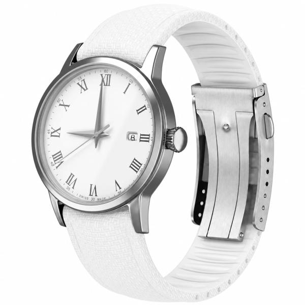 FKM Rubber Watch Strap,Curved End Fluororubber Watch Band with 316L Stainless Steel Deployant Clasp,Sweat-proof Anti-Dust Seamless Fit for Men Women D