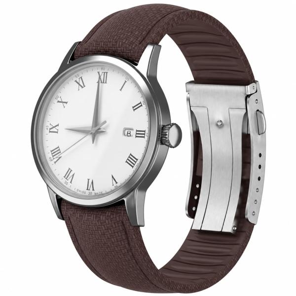 FKM Rubber Watch Strap,Curved End Fluororubber Watch Band with 316L Stainless Steel Deployant Clasp,Sweat-proof Anti-Dust Seamless Fit for Men Women D