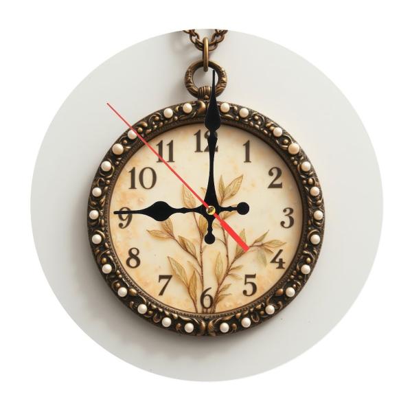 Vintage Pocket Watch Style Wall Clock with Leaf Pattern for Bedroom Hallway 25x25cm