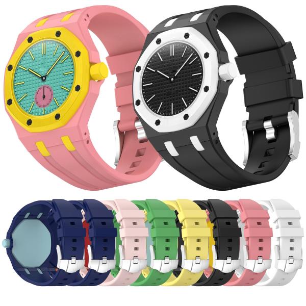 Sxmincxubo Custom Silicone Watch Band for Swatch AP Royal Pop Pocket Watch, Convertible Wrist Strap for 3'Clock Crown Orientation, Waterproof Replacem
