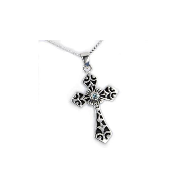 並行輸入品】Blue Topaz Sterling Silver Cross Pendant with 18