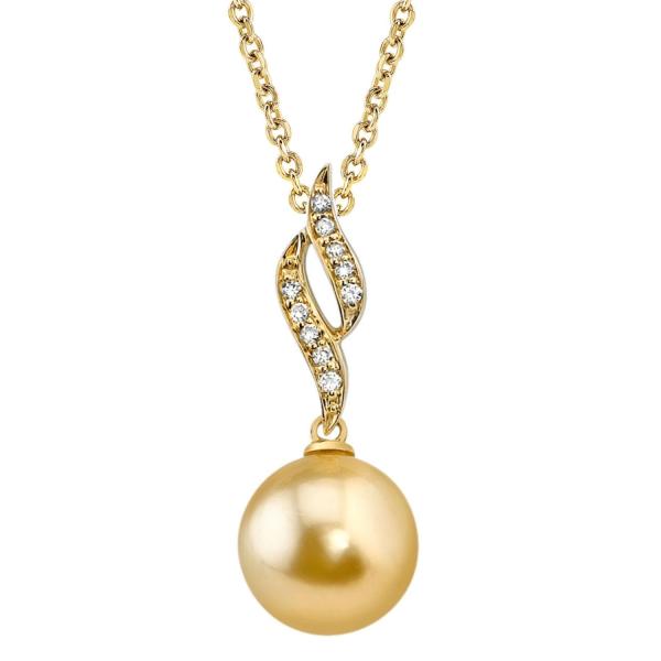 【並行輸入品】Golden South Sea Cultured Pearl &amp; Diamond Suzannaペンダントネックレス14 Kゴー