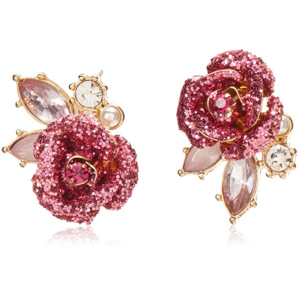 【並行輸入品】[ベッツィ・ジョンソン]Betsey Johnson"Glitter Rose" Mismatch Stud Earrings ピ