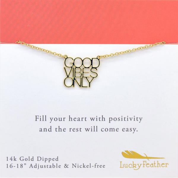 【並行輸入品】Lucky Feather Inspirational Good Vibes Onlyメッセージネックレススターリングシルバーメッ