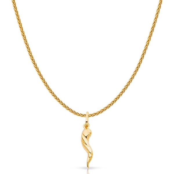 【並行輸入品】14 KイエローソリッドゴールドTwisted CornicelloイタリアFortuneホーンチャームペンダントwith 1.1